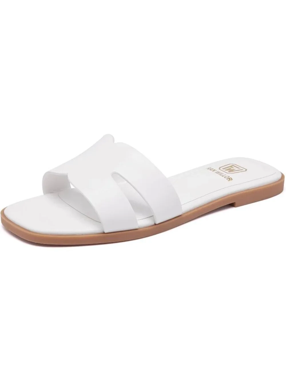 Women's White Flat Comfortable Slide Fashion Square Open Toe Slip Beach Sandal